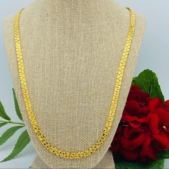 Gold Tone Nugget Style Link chain Necklace Size 23 & 1/2” - Picture 1 of 10
